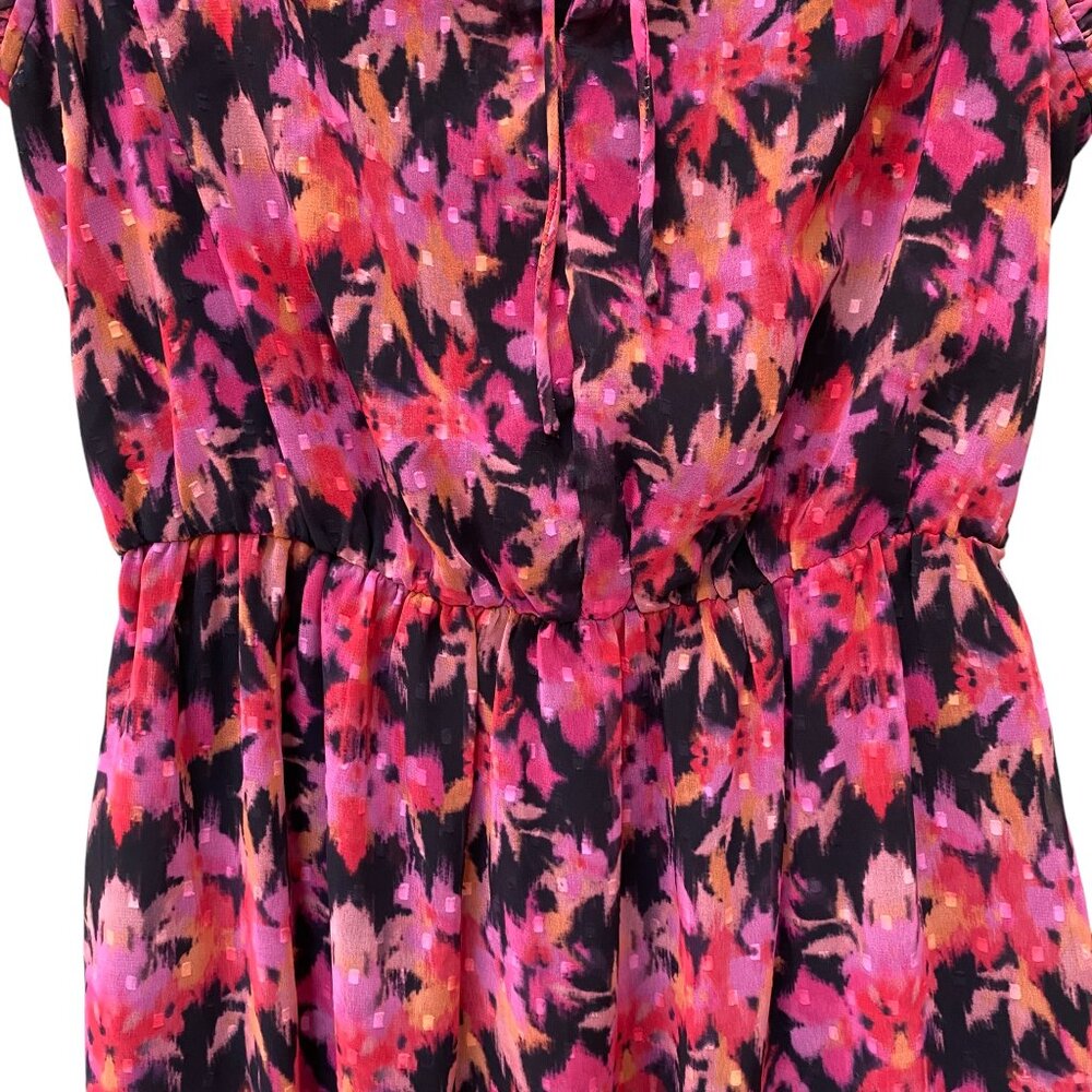 Saint + Sophia Floral Tiered Midi Dress Pink Black Sleeveless Pockets Feminine-6 - Picture 6 of 14